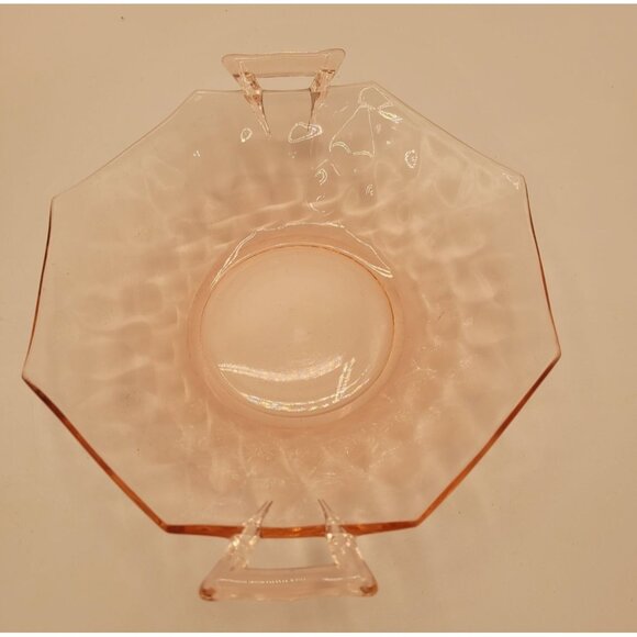 Pink Depression Glass Octagon Handled Optic Mint Bowl 6" Diameter - Picture 2 of 9